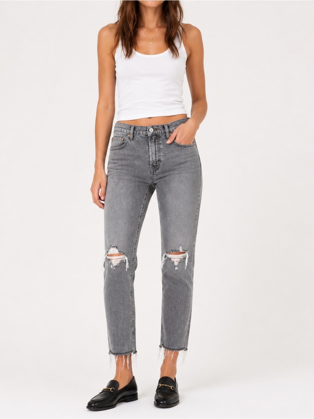 Gap Vintage Slim Mid Rise Jeans 28/6 Short Grey Distressed Raw Hem